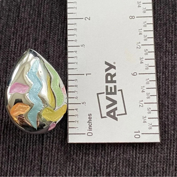 80s Tear drop Silver Tone Fun Pastel Geometric Shape Earrings - Picture 6 of 6